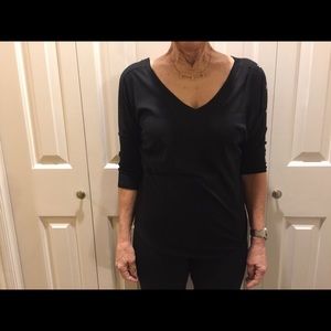 Women’s black v-neck front and back shirt